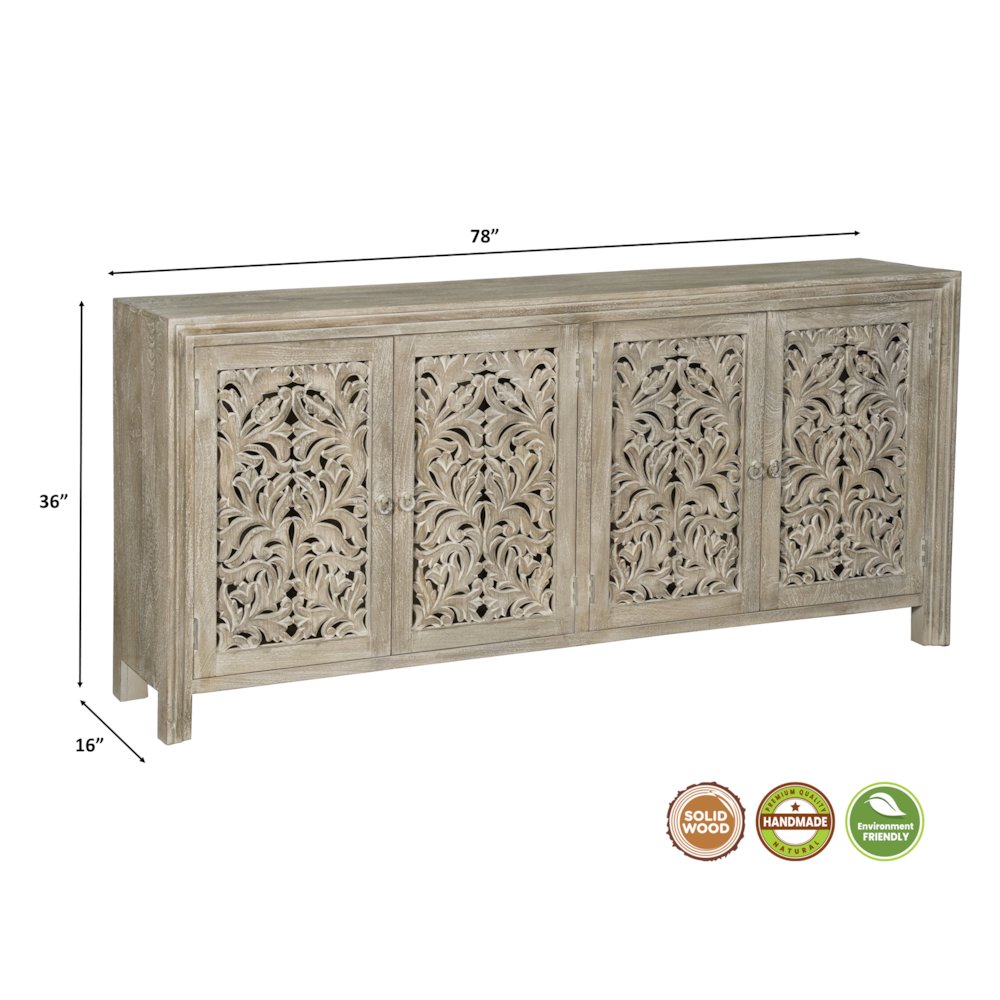 Calista 4-door Floral Carved Solid Wood Sideboard. Picture 7