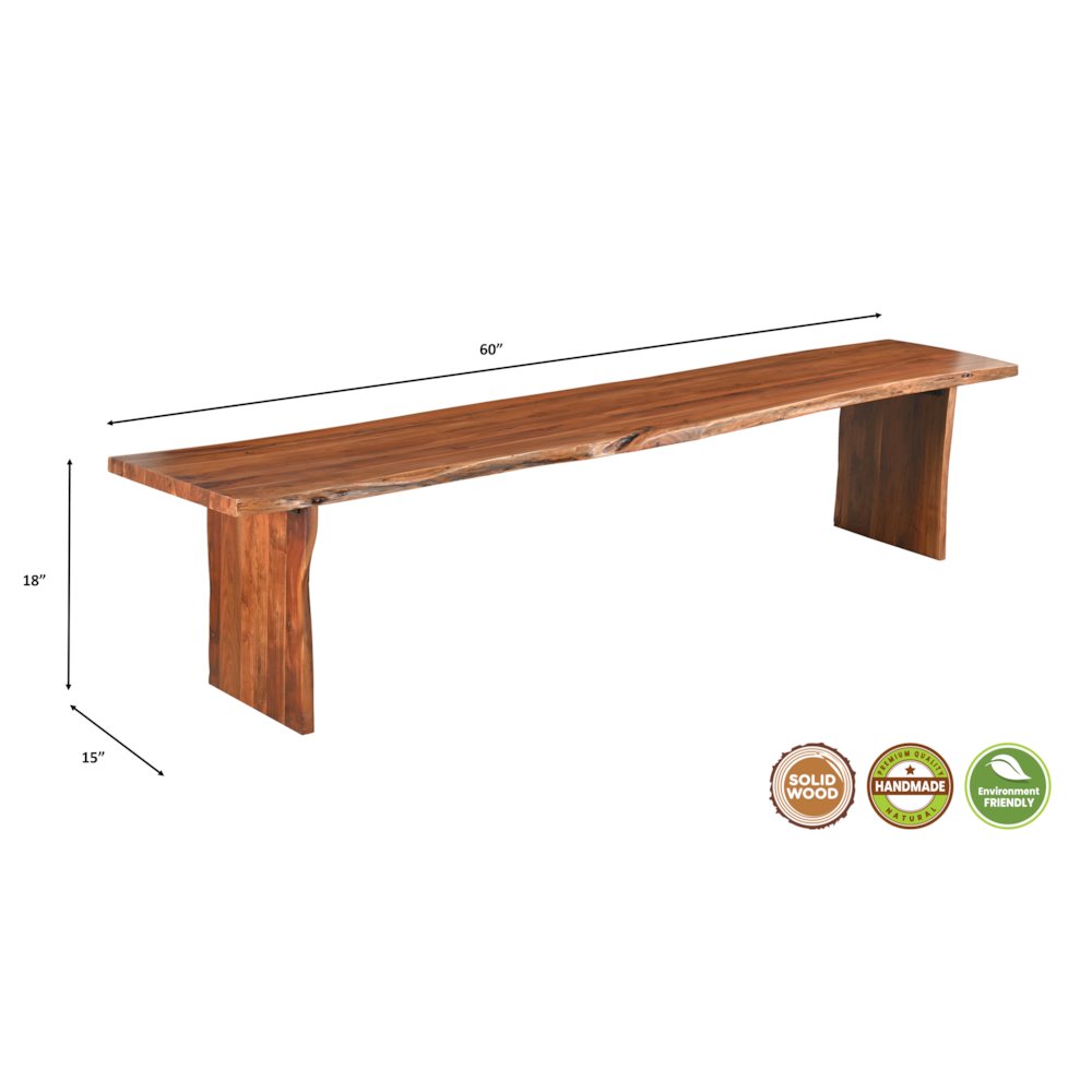 Oren 60" Live Edge Solid Wood Dining Bench. Picture 4
