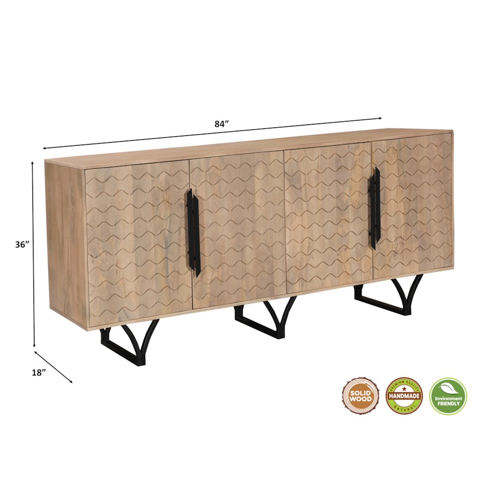 Lennox 4-door Geometric Pattern Solid Wood Sideboard. Picture 9