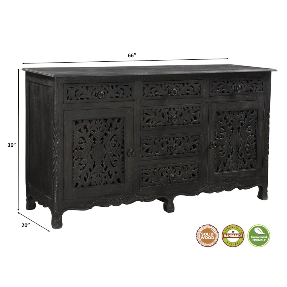 Elowen 6-drawer 2-door Floral Carved Solid Wood Sideboard. Picture 8