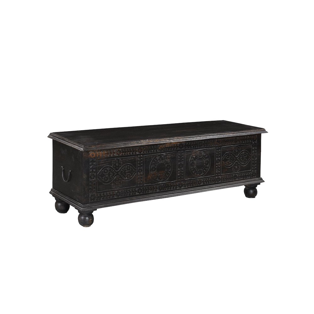 Eve Carved Solid Wood Storage Ottoman. Picture 1
