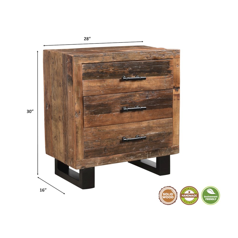 Hartley 3-drawer Solid Wood Nightstand. Picture 7