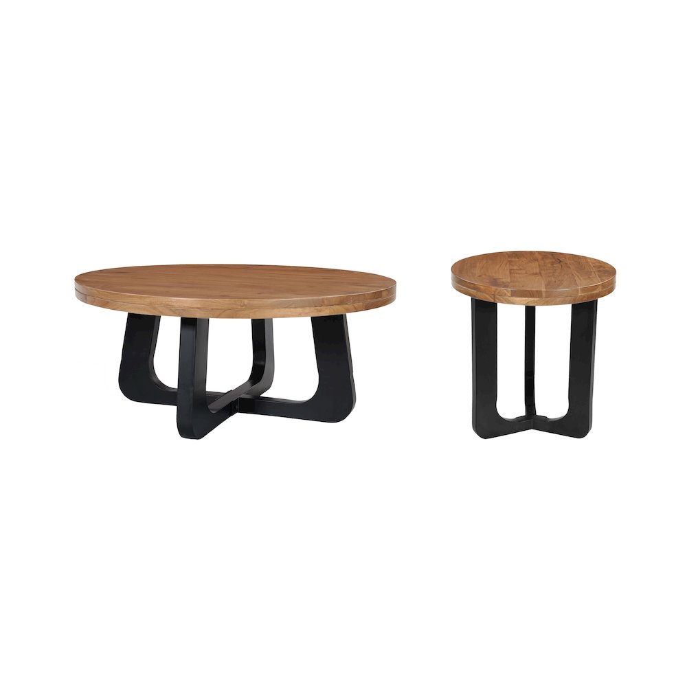 Renith 2-piece Round Solid Wood Living Room Table Set, Brown. Picture 1