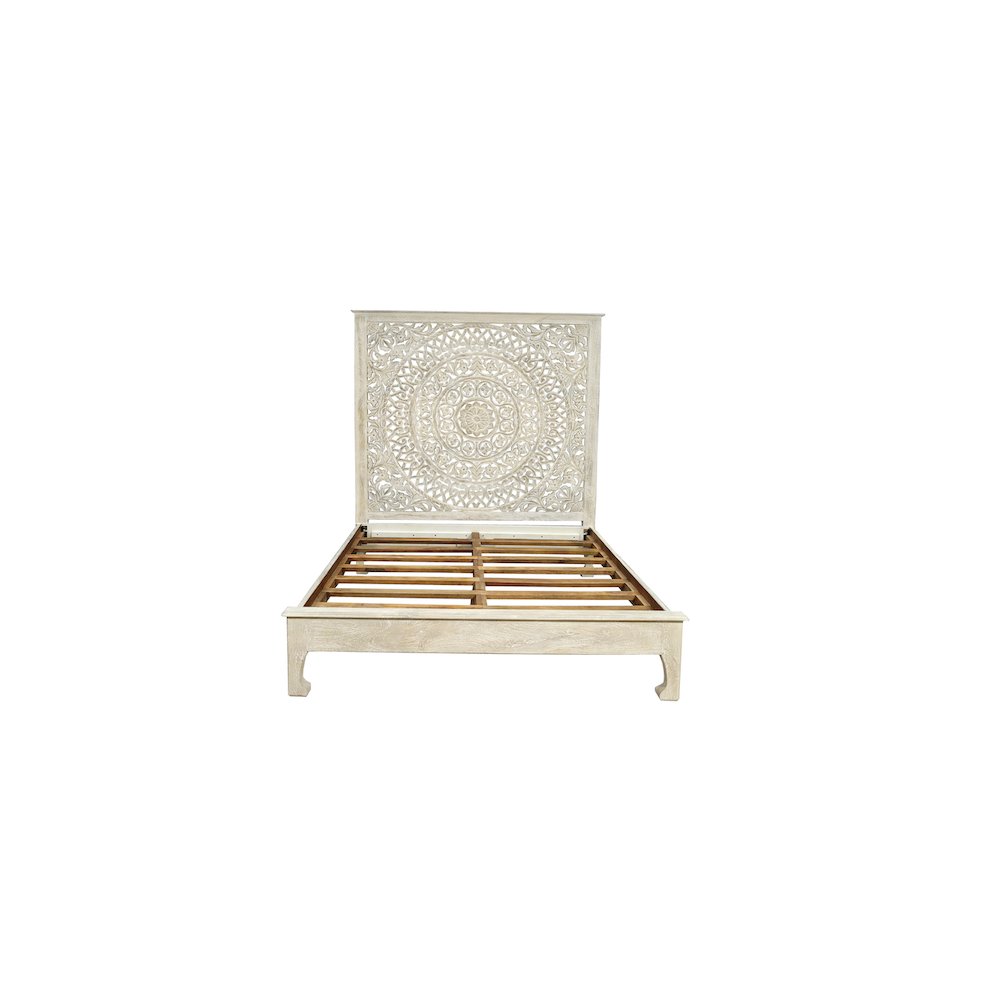 Auden Floral Carved Solid Wood Queen Panel Bed. Picture 3