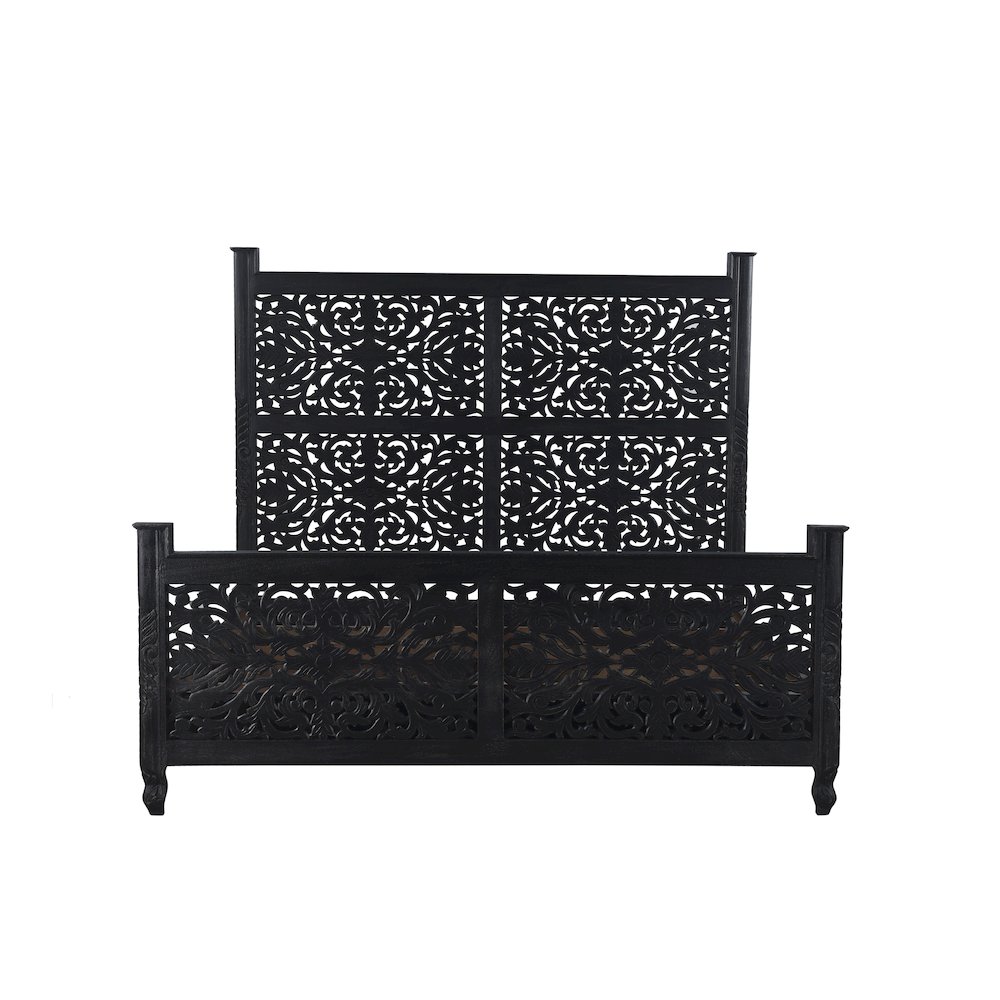 Elowen Floral Carved Solid Wood King Panel Bed. Picture 3