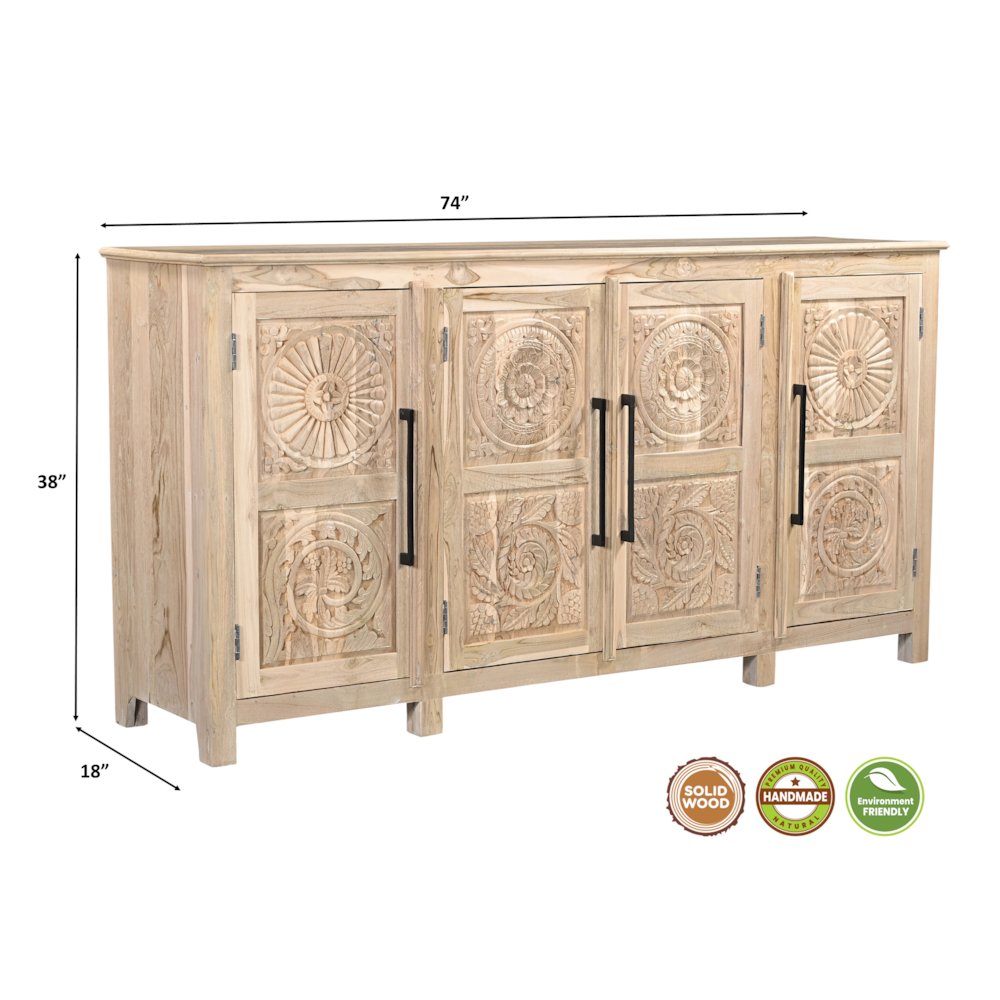 Grayson 4-door Carved Solid Wood Sideboard. Picture 9