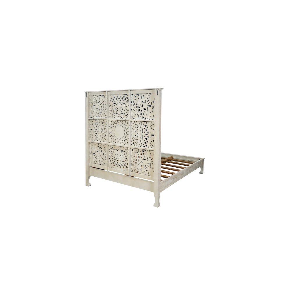 Auden Floral Carved Solid Wood Queen Panel Bed. Picture 8