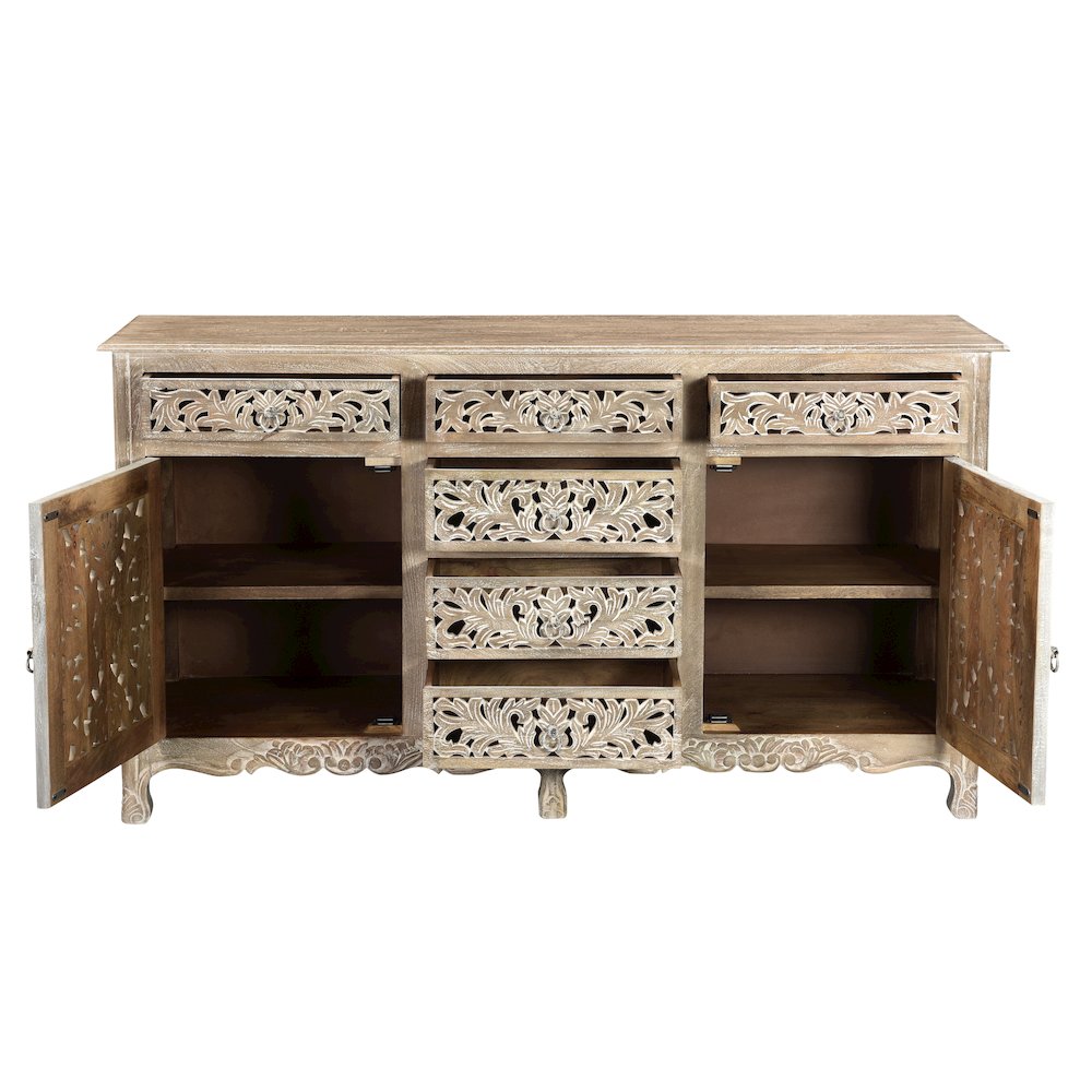 Elowen 6-drawer 2-door Floral Carved Solid Wood Sideboard. Picture 3