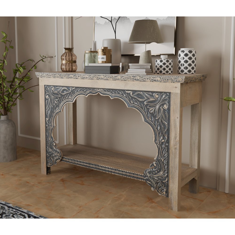Grayson Carved Solid Wood Console Table. Picture 7