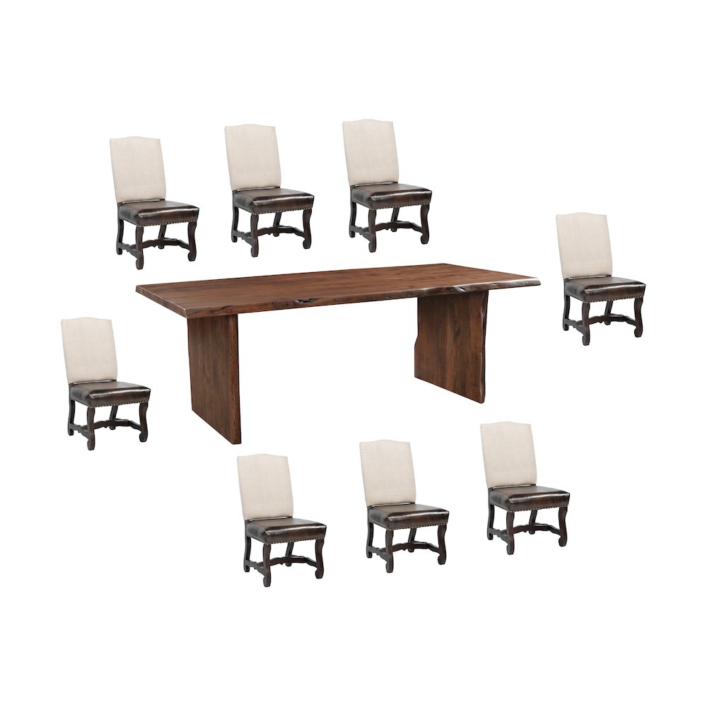 Savoy 9-piece Live Edge Solid Wood Dining Set. Picture 1