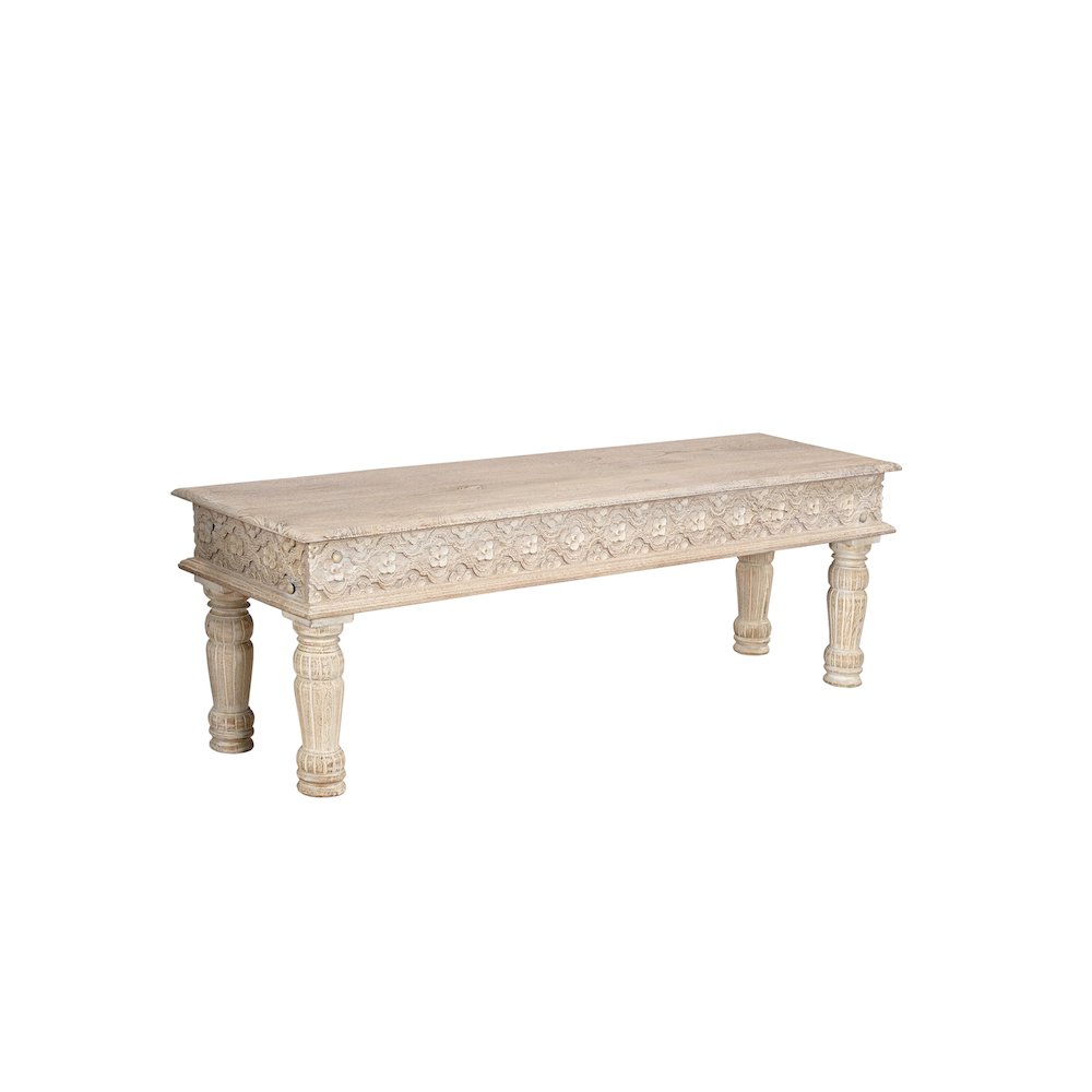 Eldris 58" Carved Solid Wood Dining Bench. Picture 1