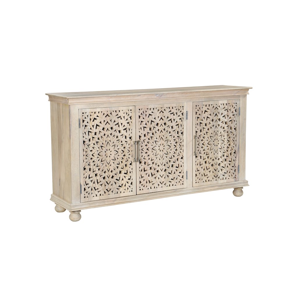 Calista 3-door Floral Carved Solid Wood Sideboard. Picture 1