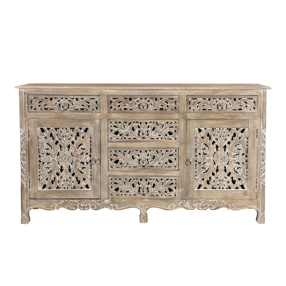 Elowen 6-drawer 2-door Floral Carved Solid Wood Sideboard. Picture 2