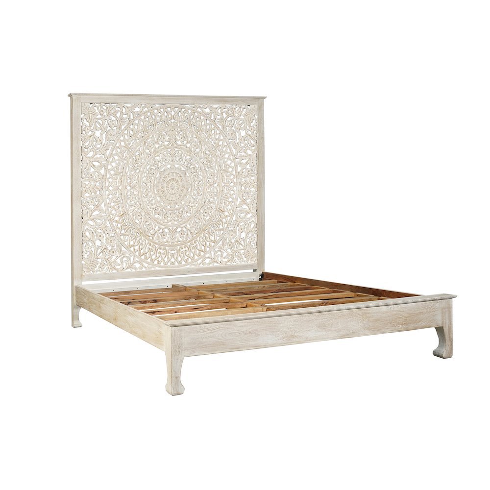 Auden Floral Carved Solid Wood Queen Panel Bed. Picture 1