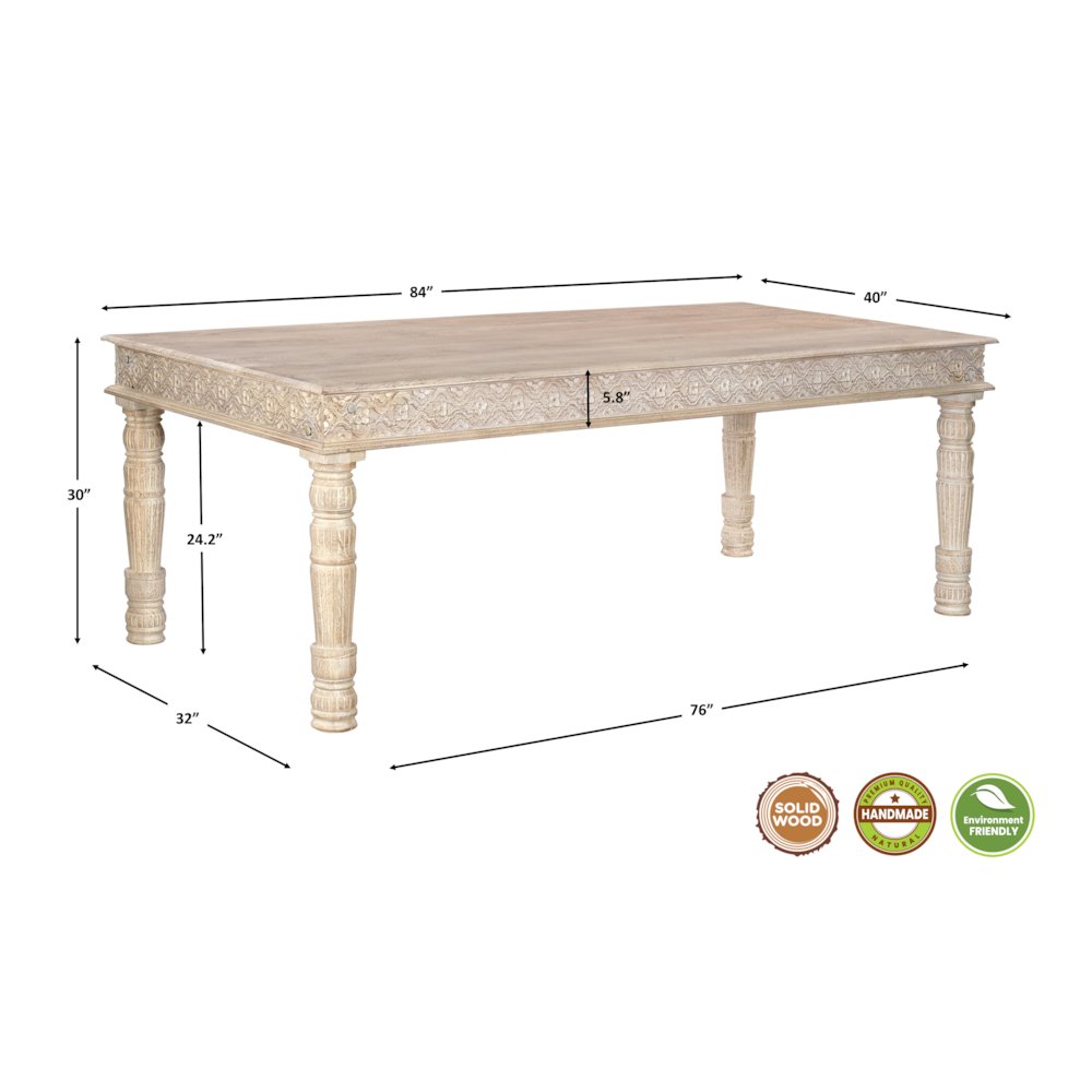 Eldris 84" Carved Solid Wood Dining Table. Picture 7