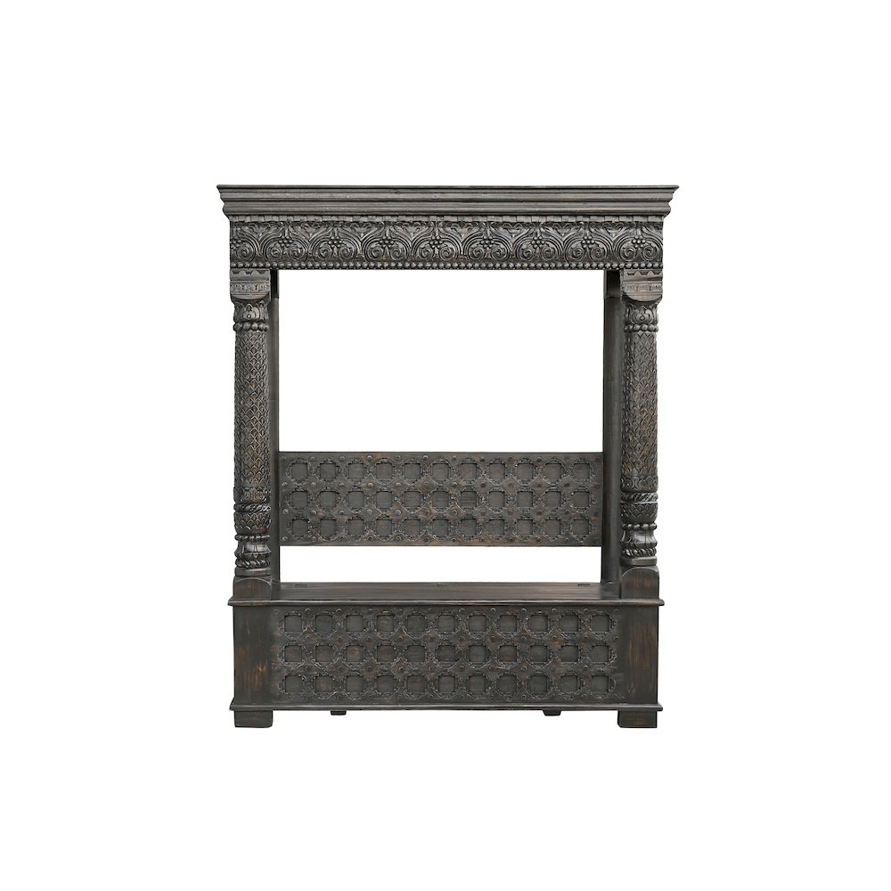 Grayson Carved Solid Wood Hall Tree Bench. Picture 3
