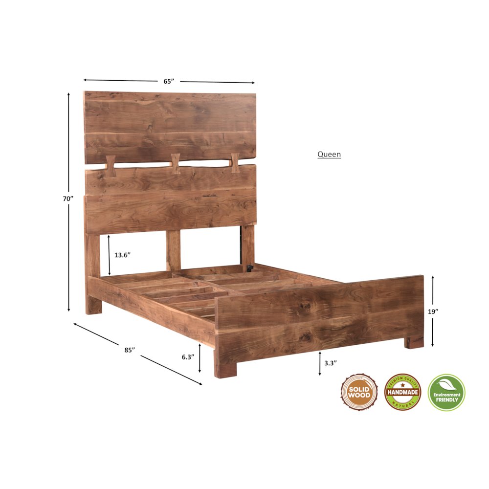 Oren Live Edge Solid Wood Queen Panel Bed. Picture 7