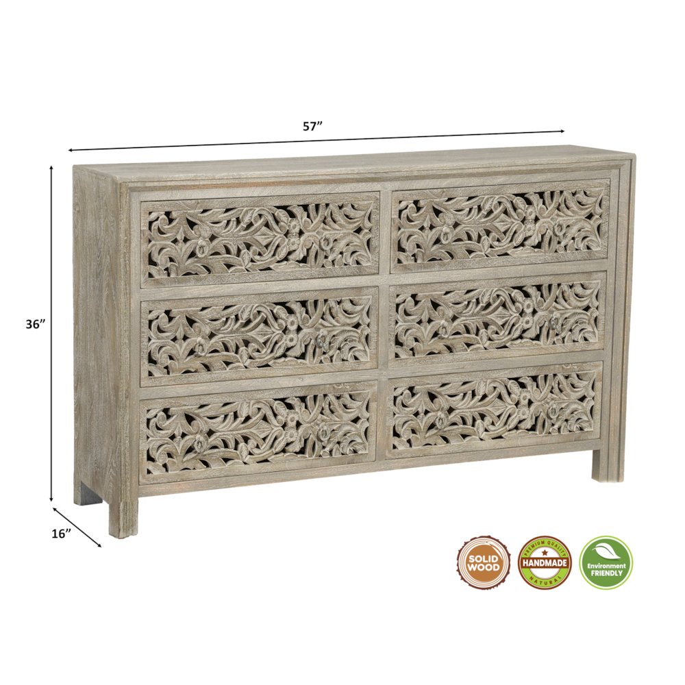 Calista 6-drawer Floral Carved Solid Wood Dresser. Picture 8