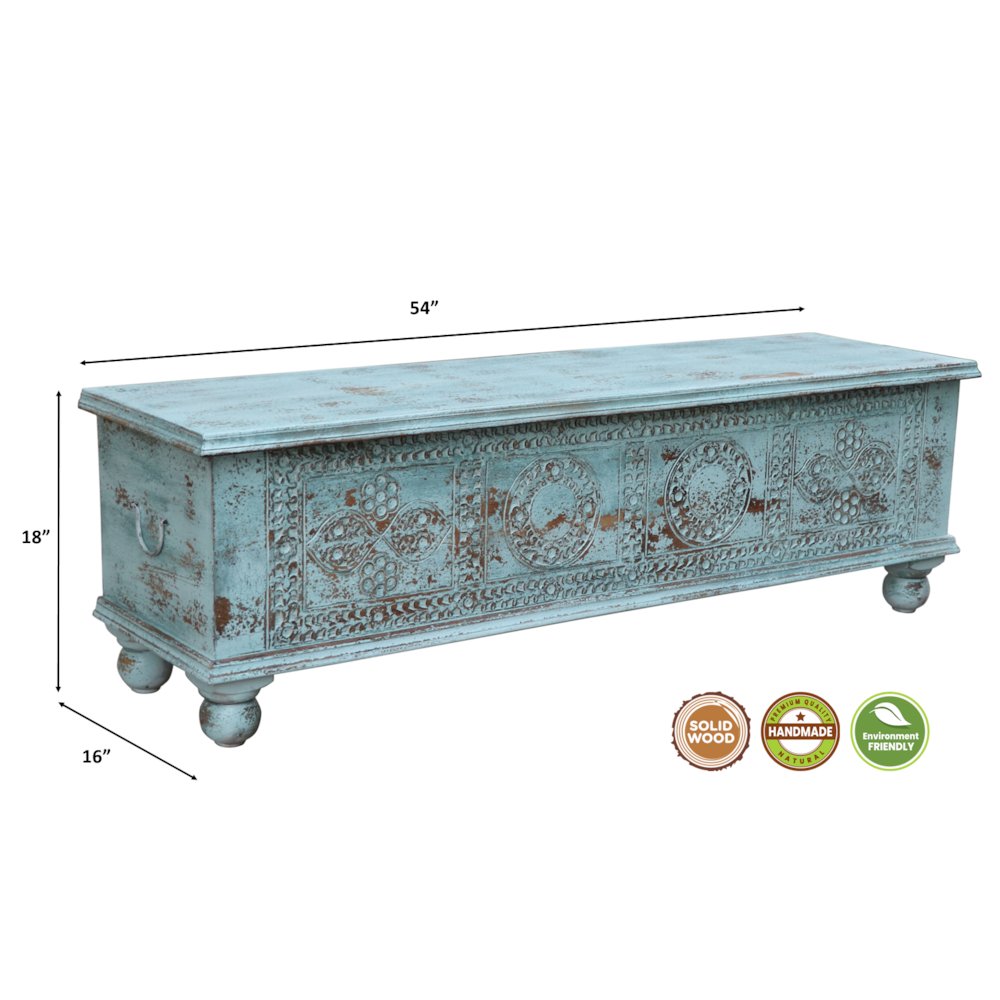 Eve Carved Solid Wood Storage Ottoman. Picture 4