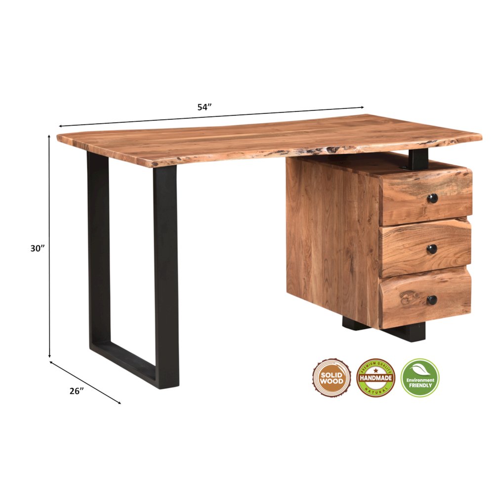 Oren 3-drawer Live Edge Solid Wood Writing Desk. Picture 9