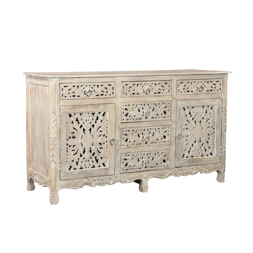 Elowen 6-drawer 2-door Floral Carved Solid Wood Sideboard. Picture 1