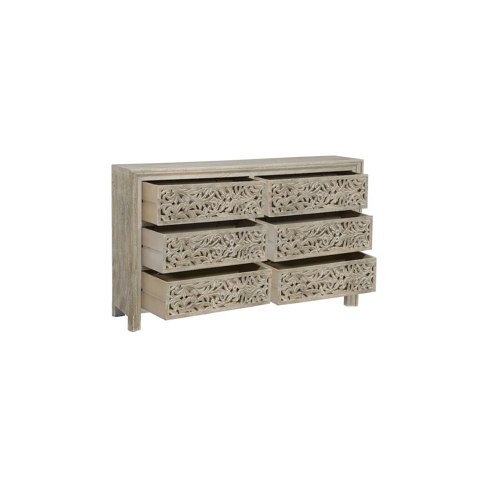 Calista 6-drawer Floral Carved Solid Wood Dresser. Picture 2