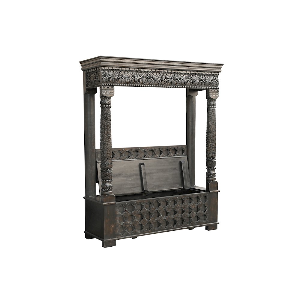 Grayson Carved Solid Wood Hall Tree Bench. Picture 2