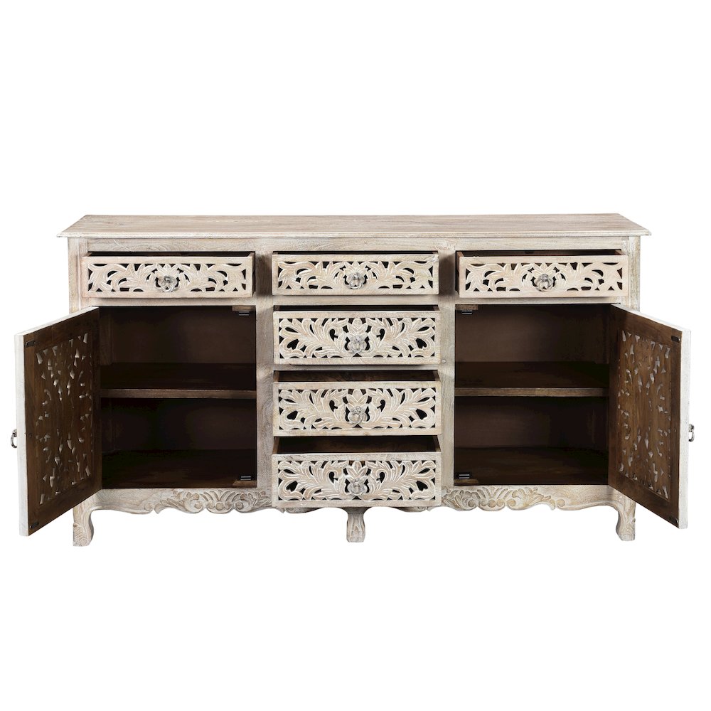 Elowen 6-drawer 2-door Floral Carved Solid Wood Sideboard. Picture 3