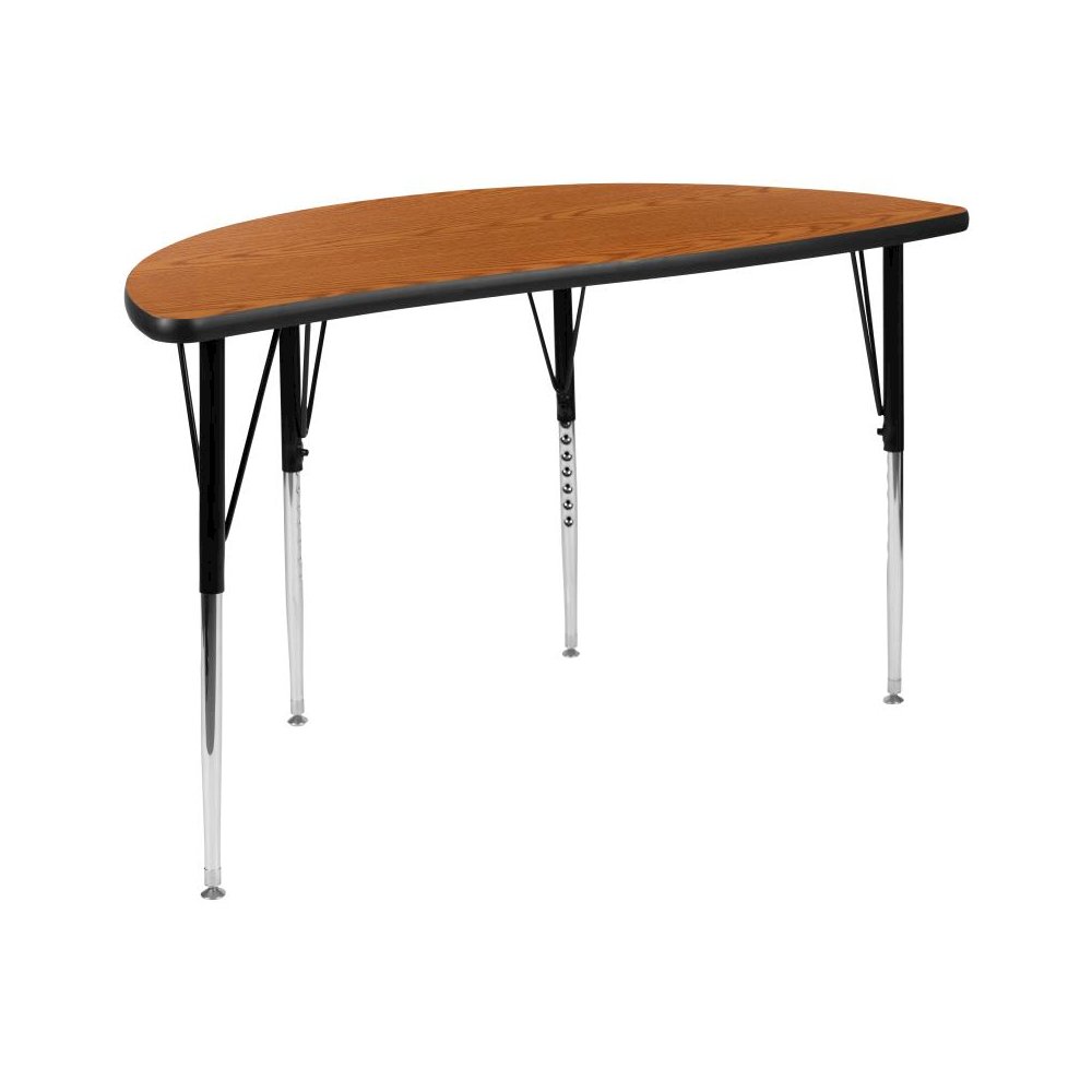 47.5" Half Circle Wave Flexible Collaborative Oak Thermal Laminate Activity Table - Standard Height Adjustable Legs. Picture 1