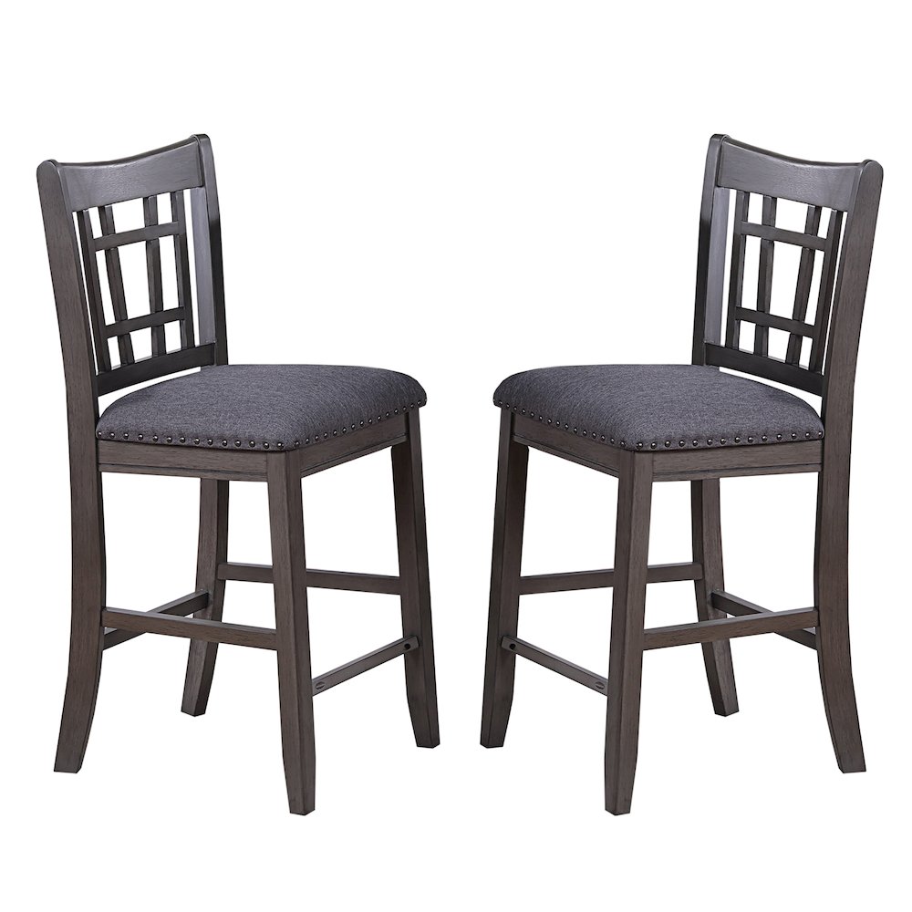Set of 2 Upholstered Dining Chairs with Open Square Back in Grey. Picture 1