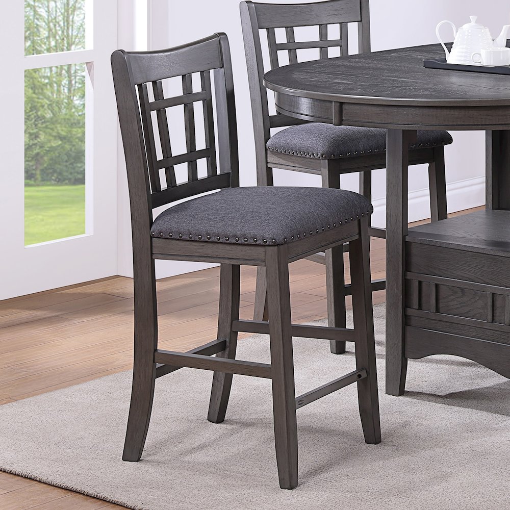 Set of 2 Upholstered Dining Chairs with Open Square Back in Grey. Picture 2