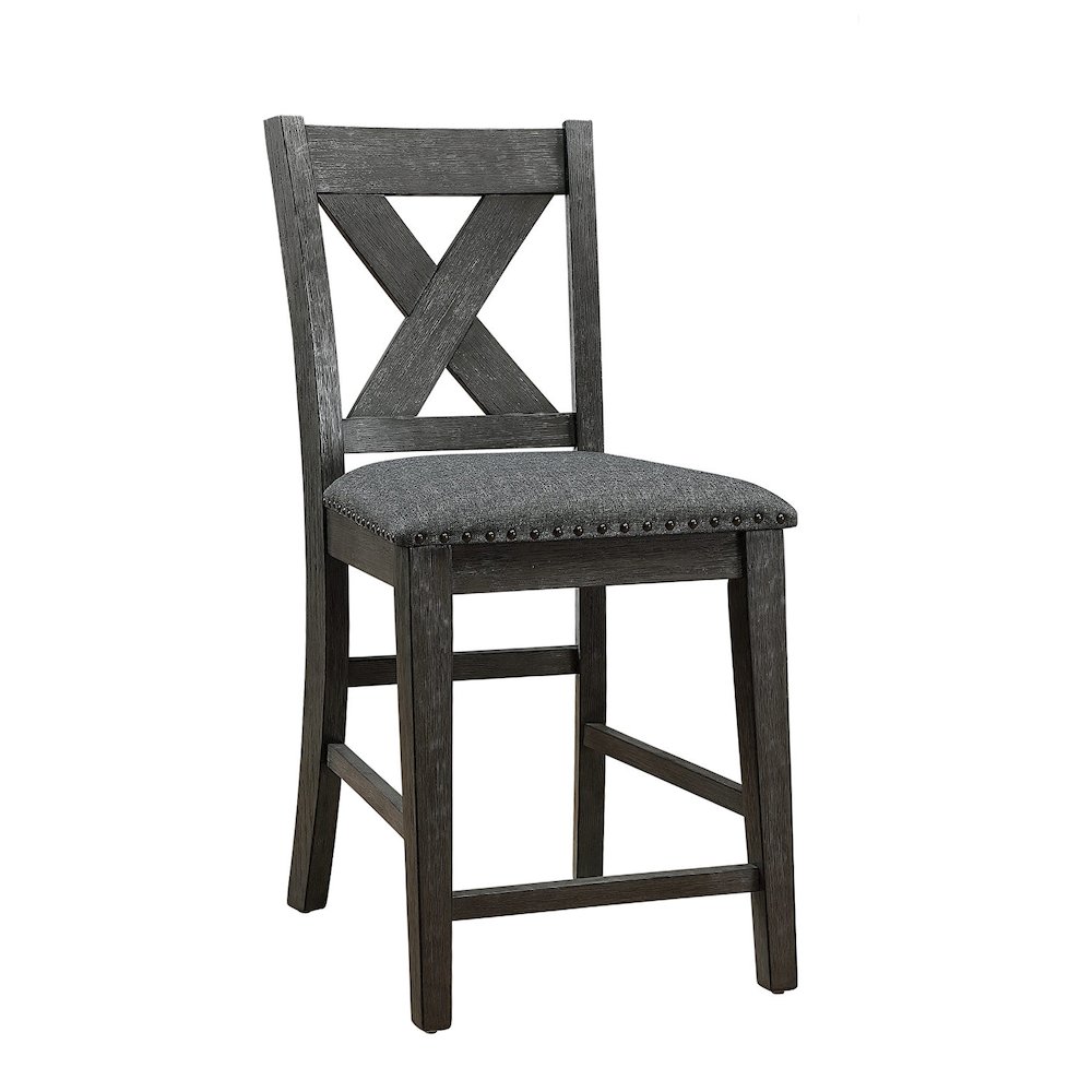Linen-Fabric and Wood Counter Hight Chairs With X-Cross Back, Dark Grey. Picture 1