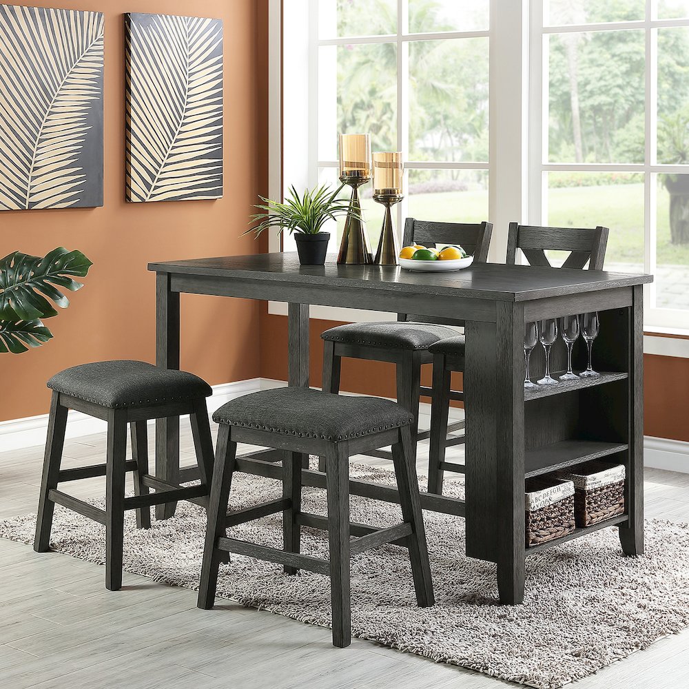 Linen-Fabric Padded Counter Stool, Dark Grey(Set of 2). Picture 5