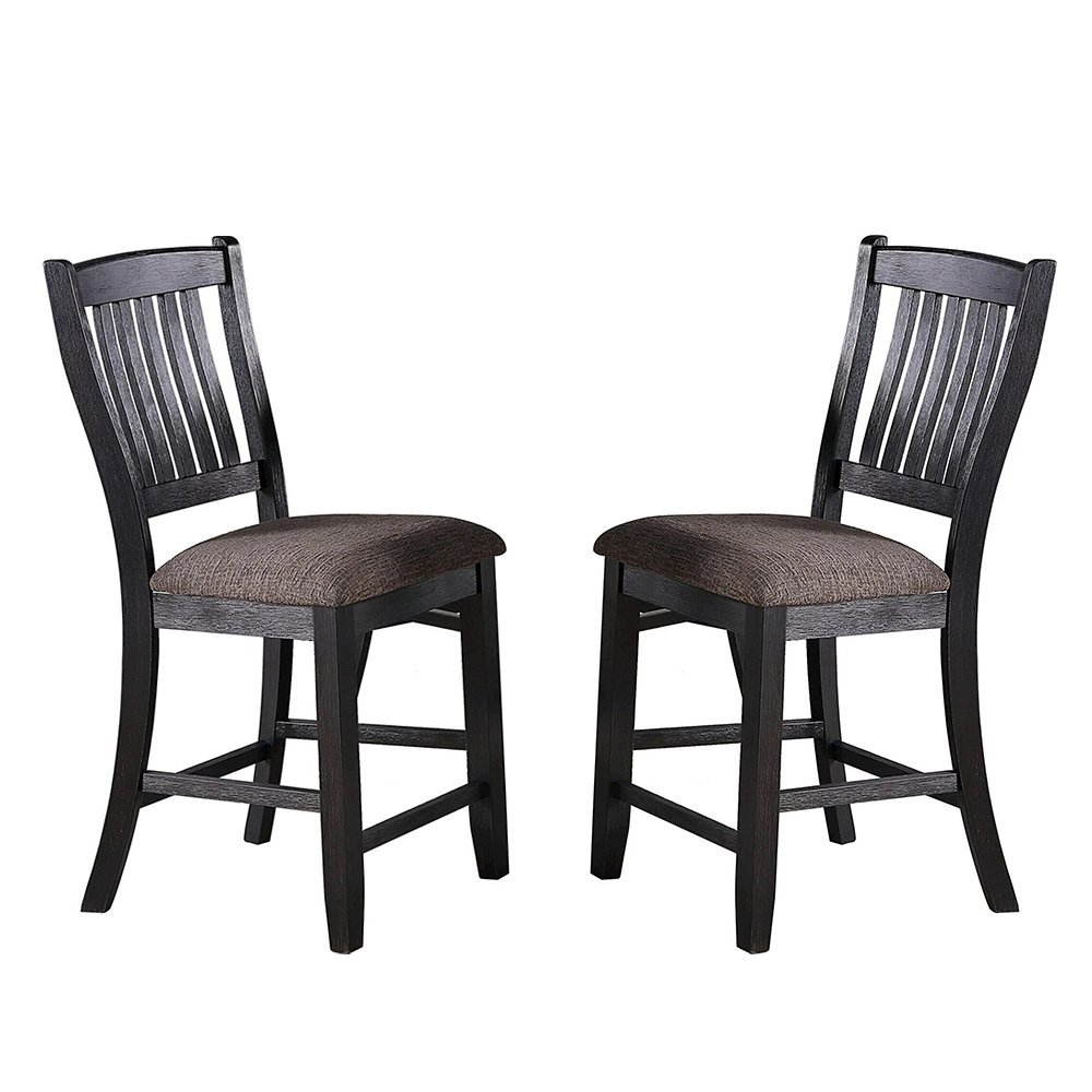 Dark Coffee Fabric Upholstered High Chairs, Black(Set of 2). Picture 1