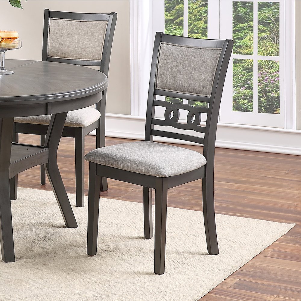 Grey Fabric and Wood Side Chairs, Set of 2. Picture 2