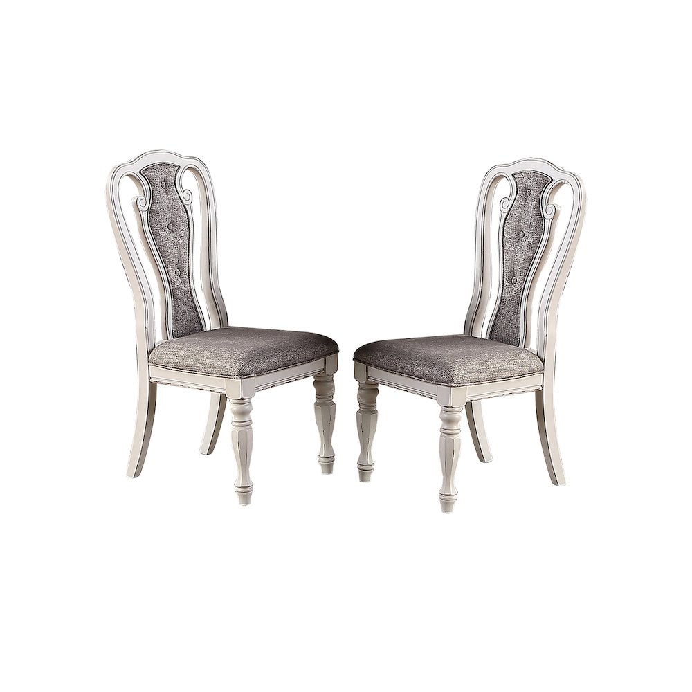Light Grey Fabric Upholstery Dining Chair, Vintage White, Set of 2. Picture 1