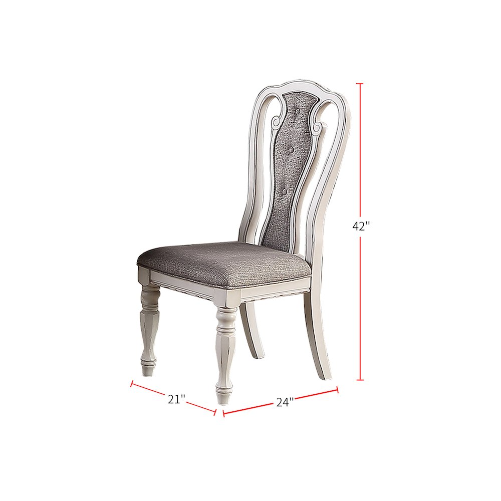 Light Grey Fabric Upholstery Dining Chair, Vintage White, Set of 2. Picture 2