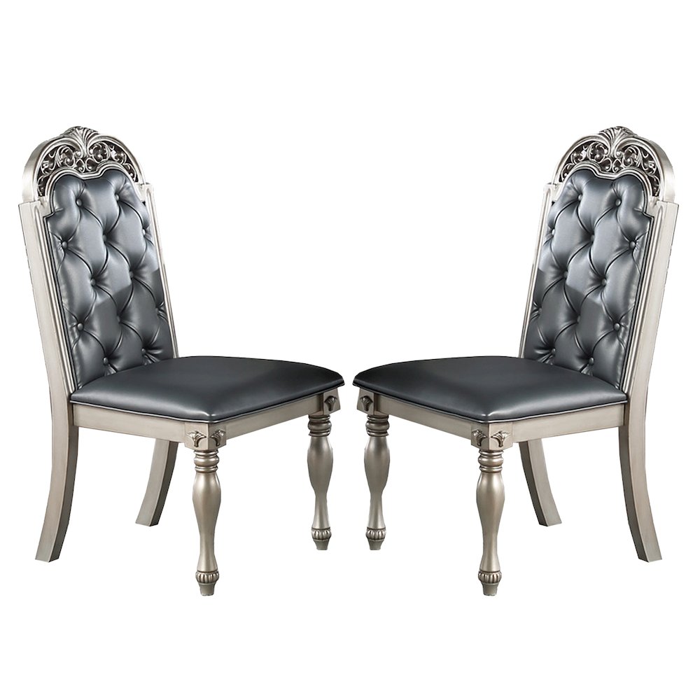 Set of 2 PU Dining Chair in Dark Grey and Silver. Picture 1