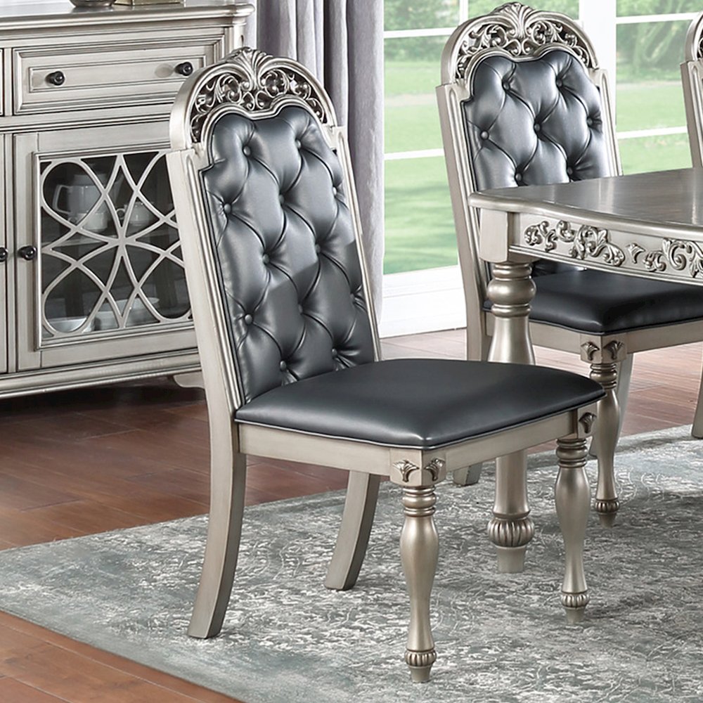 Set of 2 PU Dining Chair in Dark Grey and Silver. Picture 2