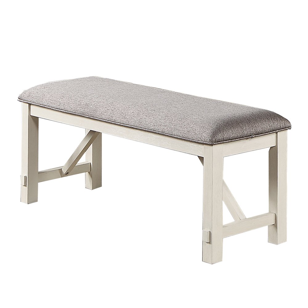 Upholstered Cushion Dining Bench in Grey and White. Picture 1