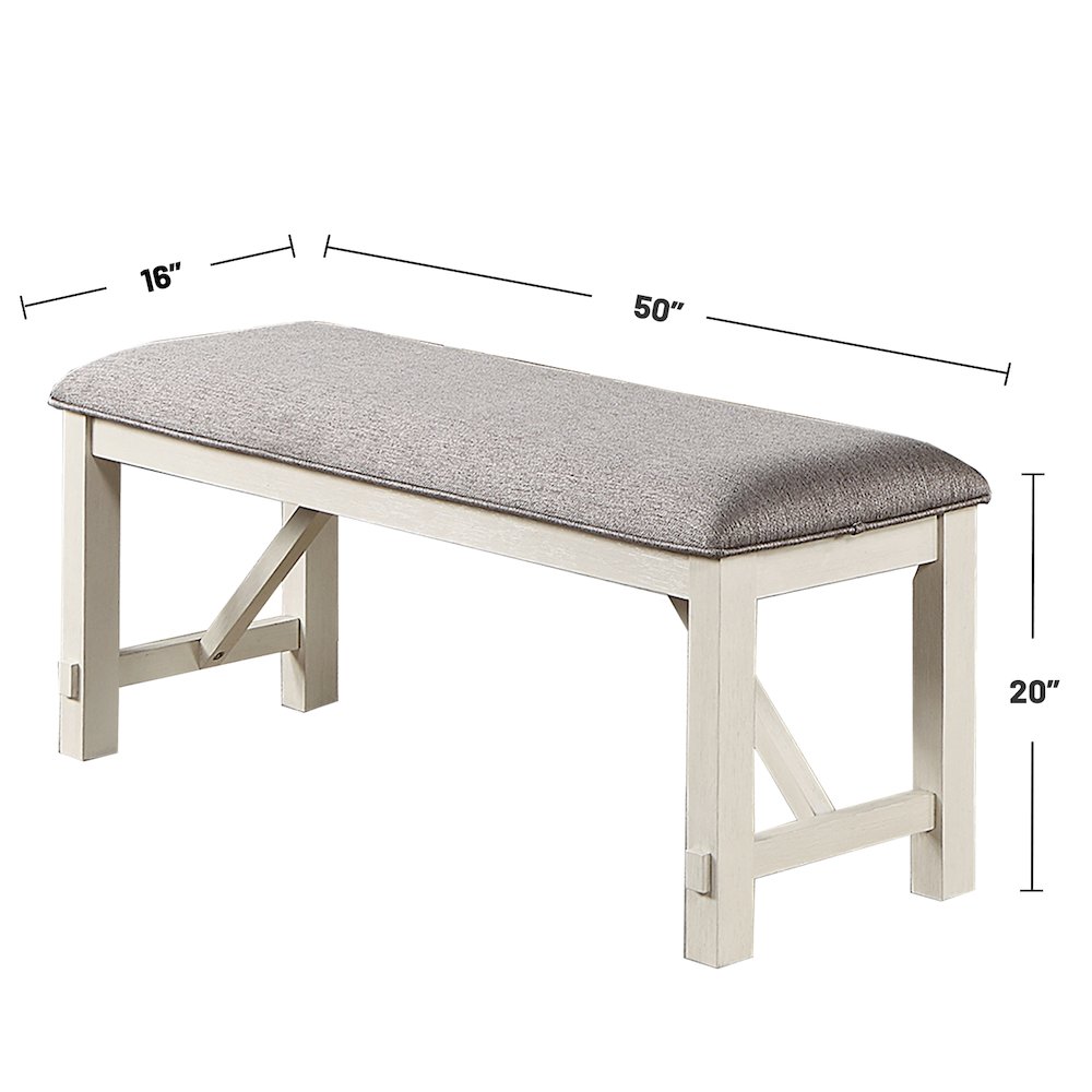 Upholstered Cushion Dining Bench in Grey and White. Picture 3