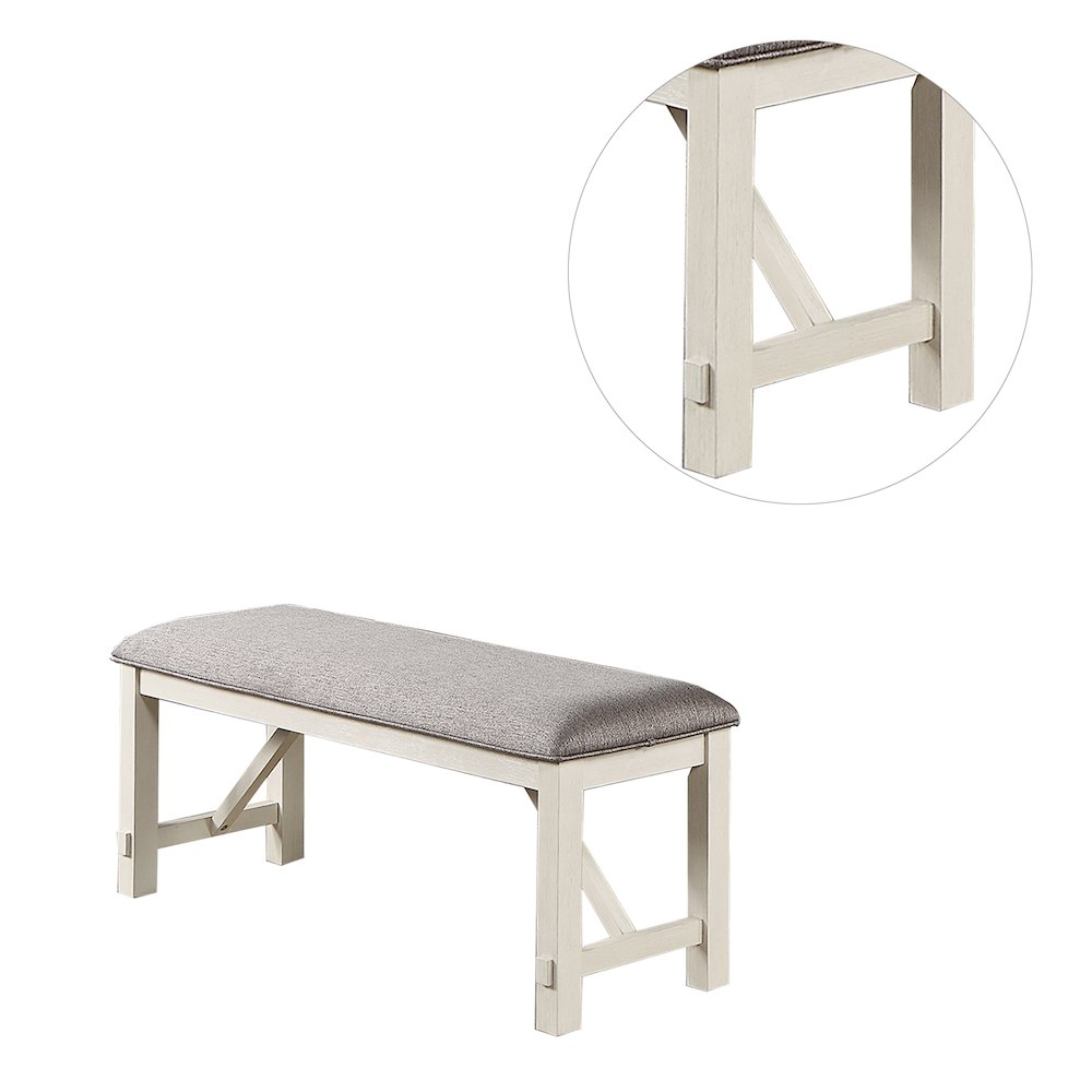 Upholstered Cushion Dining Bench in Grey and White. Picture 4