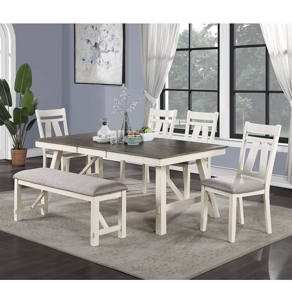 Upholstered Cushion Dining Bench in Grey and White. Picture 5