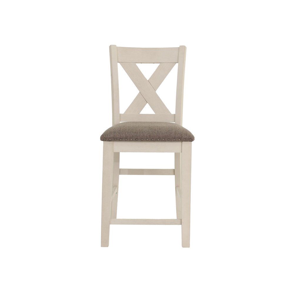 Set of 2 Counter Hight Chairs with X-Cross Back in White and Grey. Picture 2