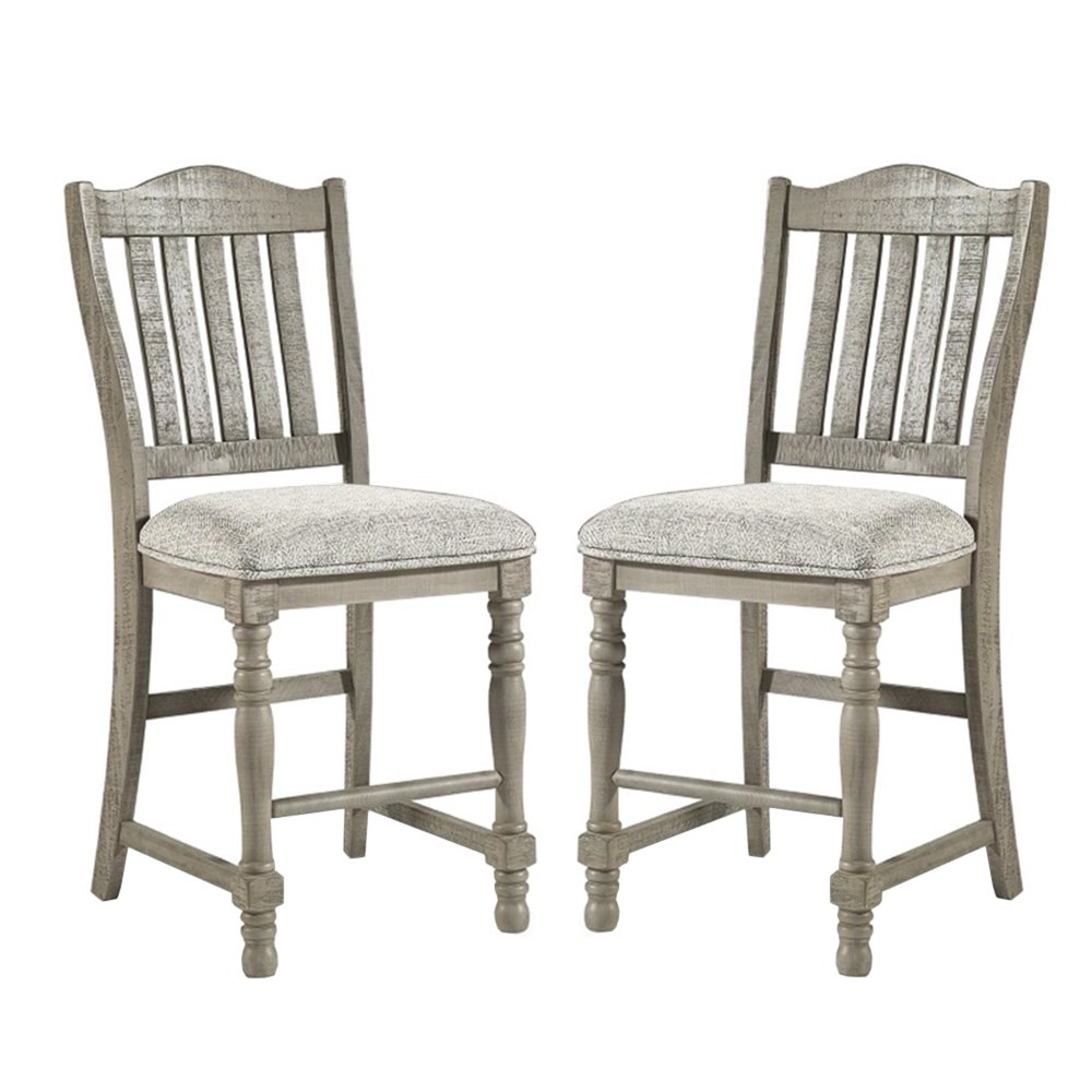 Set of 2 Upholstered Counter Height Chairs with Slatted Back in Light Grey. Picture 1