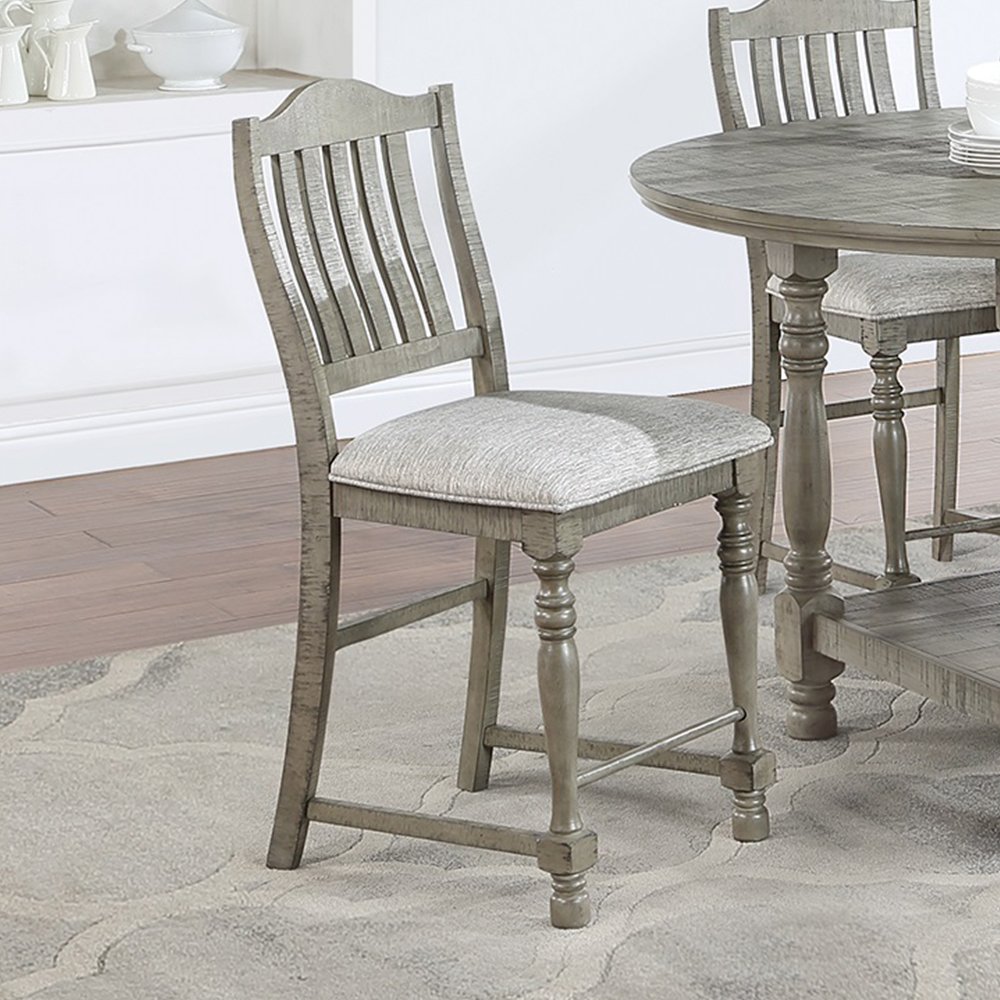 Set of 2 Upholstered Counter Height Chairs with Slatted Back in Light Grey. Picture 2
