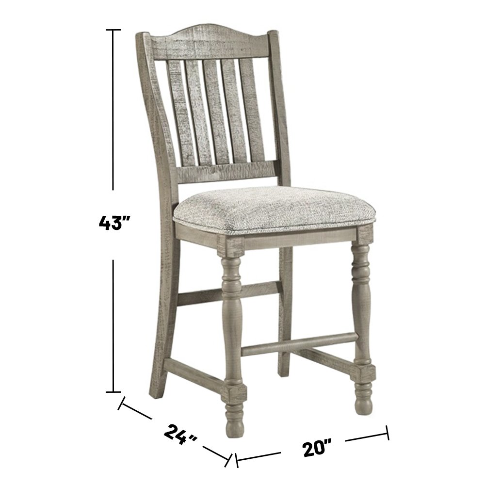 Set of 2 Upholstered Counter Height Chairs with Slatted Back in Light Grey. Picture 3