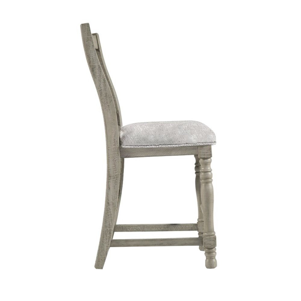 Set of 2 Upholstered Counter Height Chairs with Slatted Back in Light Grey. Picture 4