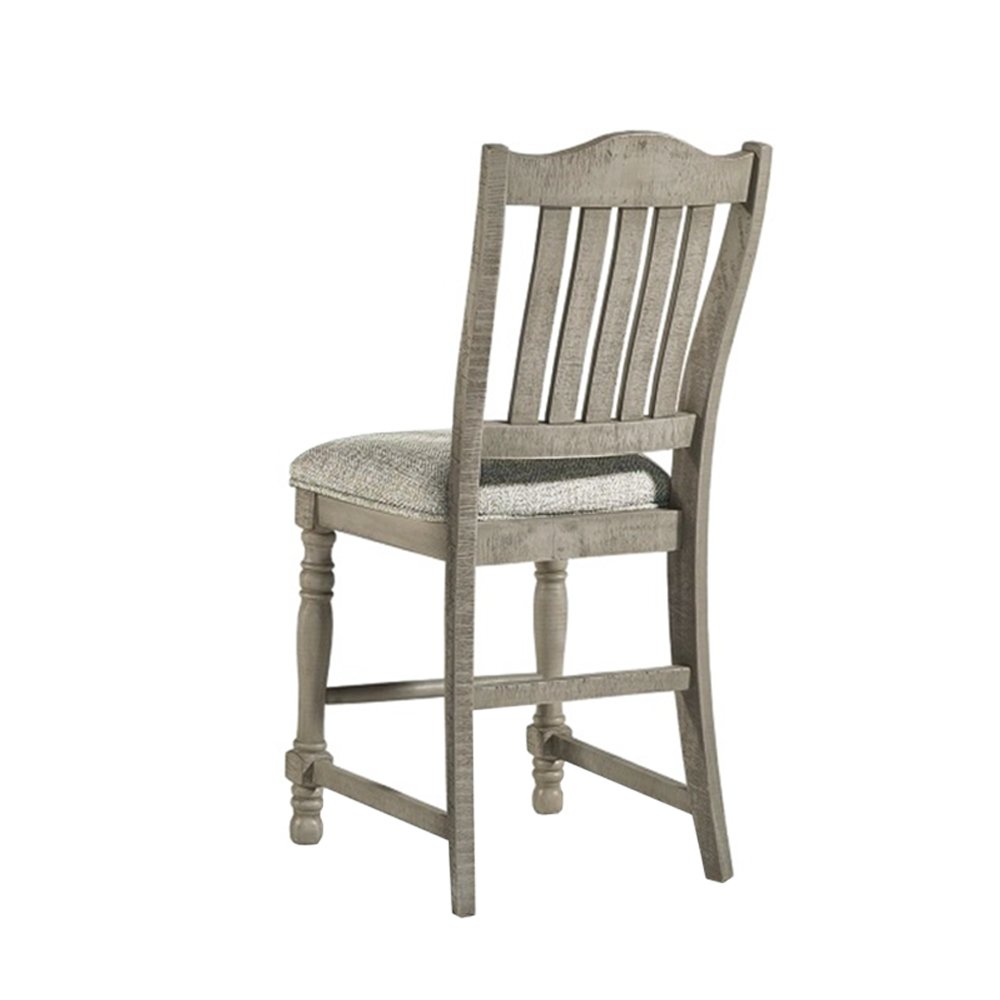 Set of 2 Upholstered Counter Height Chairs with Slatted Back in Light Grey. Picture 5