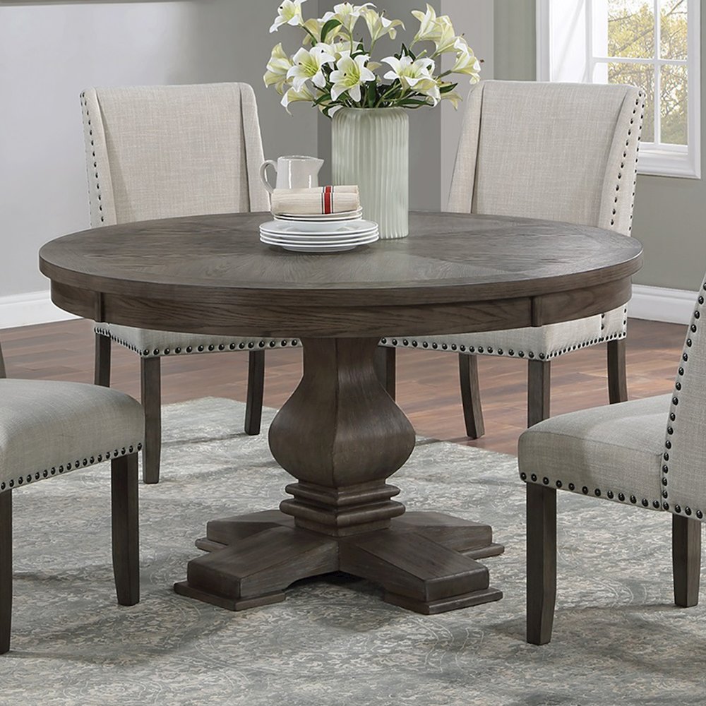 Round Wooden Dining Table with Pedestal Base in Oak. Picture 2